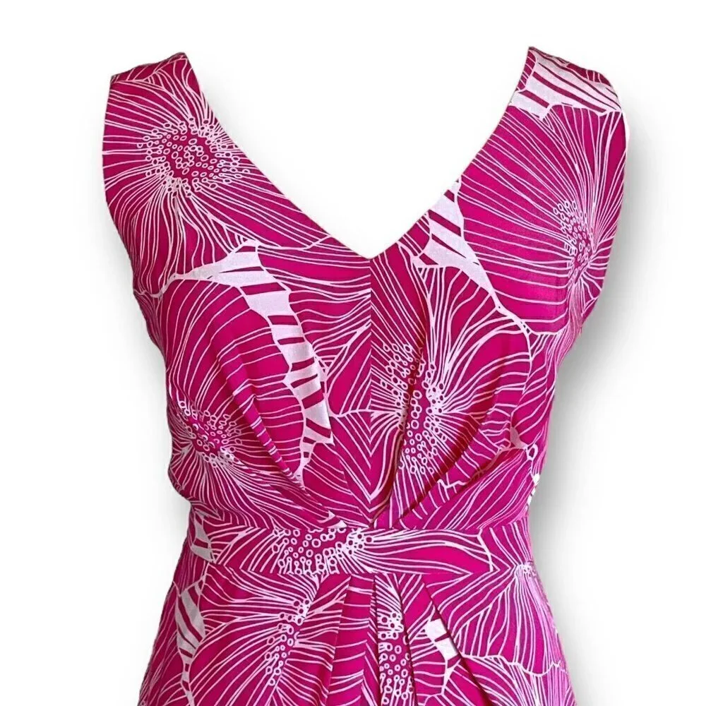 Armani Exchange Womens Pink Dress Sz 2 Floral Silk Vneck Sheath Barbiecore